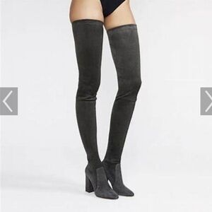 Tamara Mellon Dark Grey Suede Thigh High Boots Sz 37.5 New in box MSRP $1000